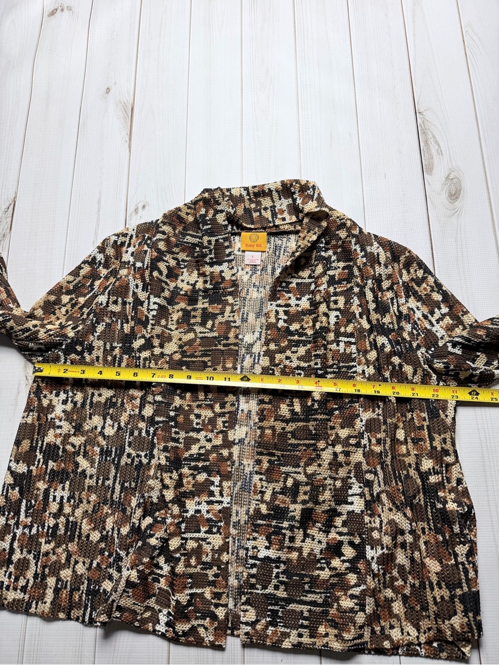 Ruby Rd. Brown Cream Multi-Color Open Knit Cardigan - Picture 3 of 8